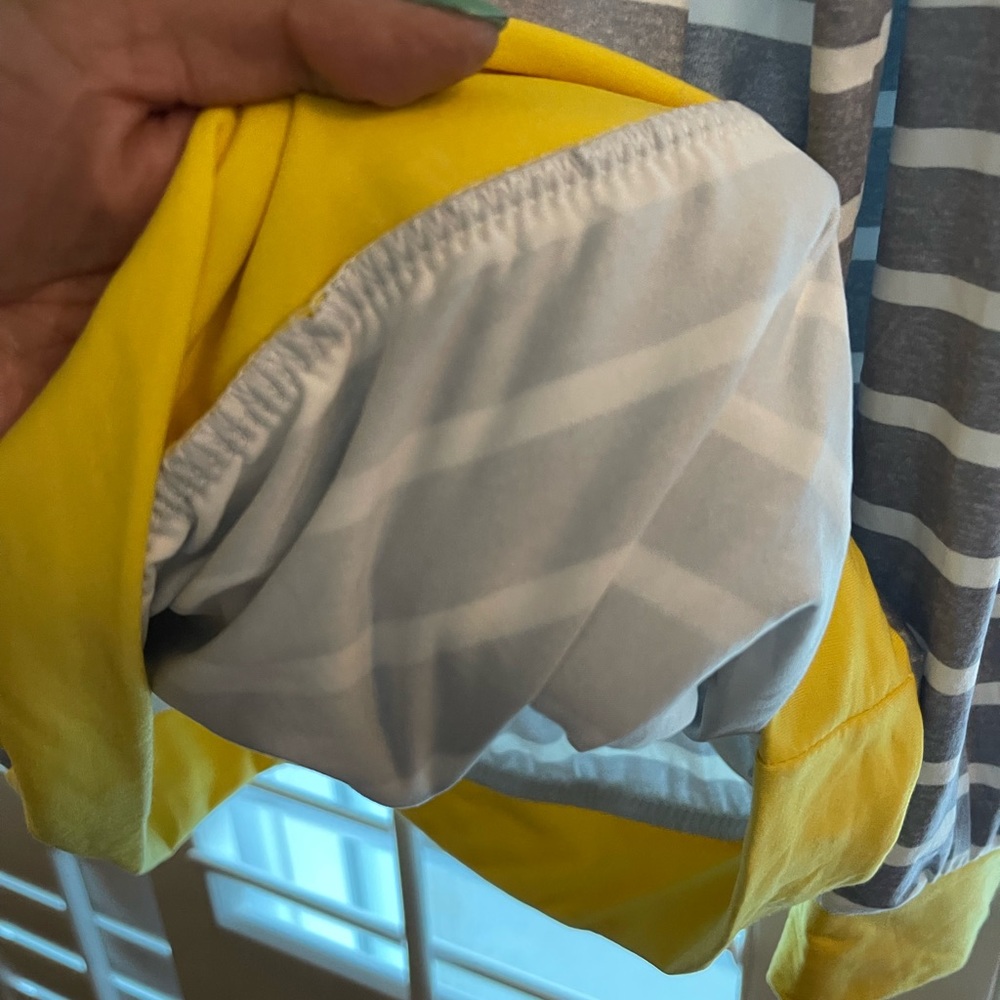 Yellow, Grey, White striped thin hoodie shirt, Size Large, Excellent condition - Picture 4 of 4
